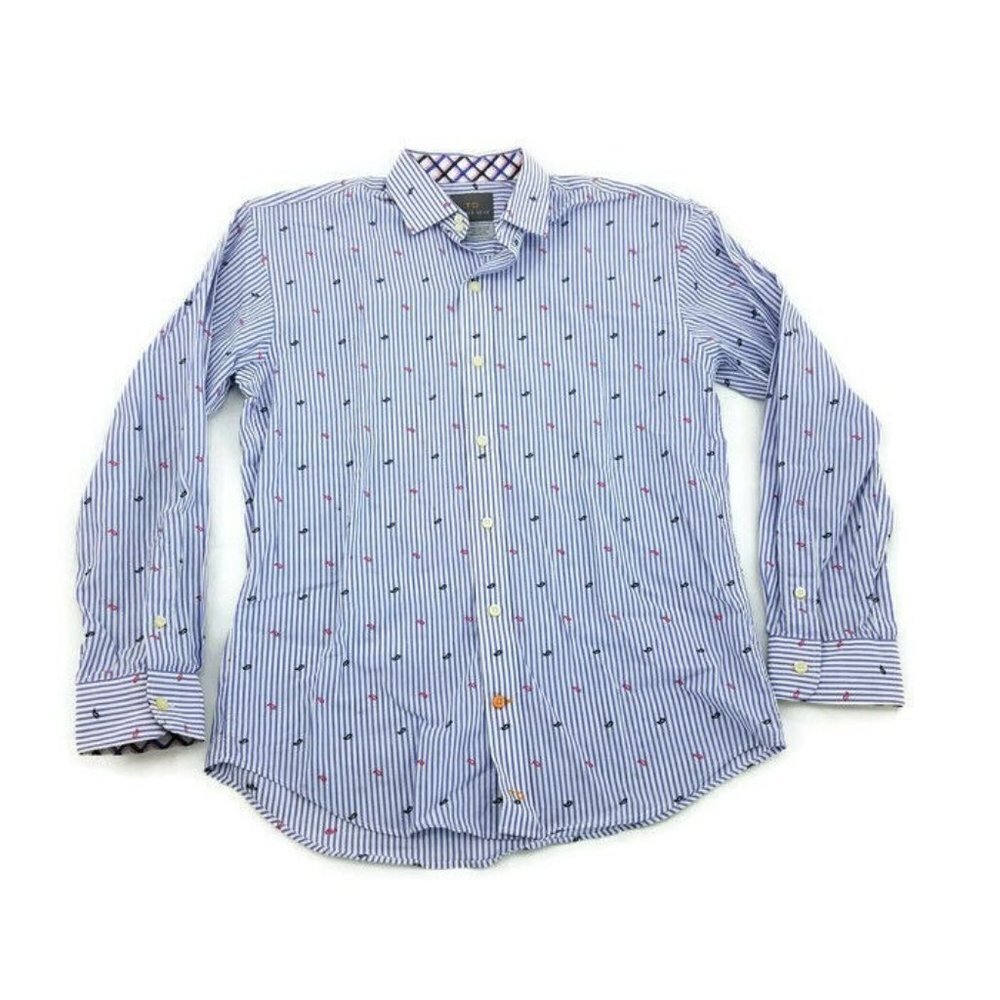 Thomas Dean Blue Striped & Paisley L/S Button Up Cotton Shirt Womens L 14/16